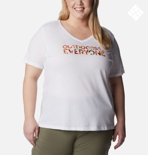 Columbia Bluebird Day Relaxed V-Neck T-skjorte Dame Hvite | Plus Size 25894L